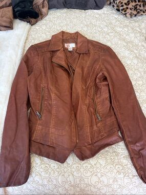 -Label Women's rown Leather Moto Jacket